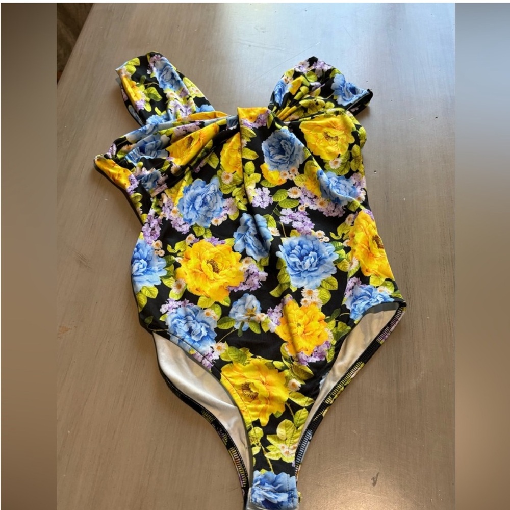 Zara Floral Swimsuit with Blue and Yellow Accents size S